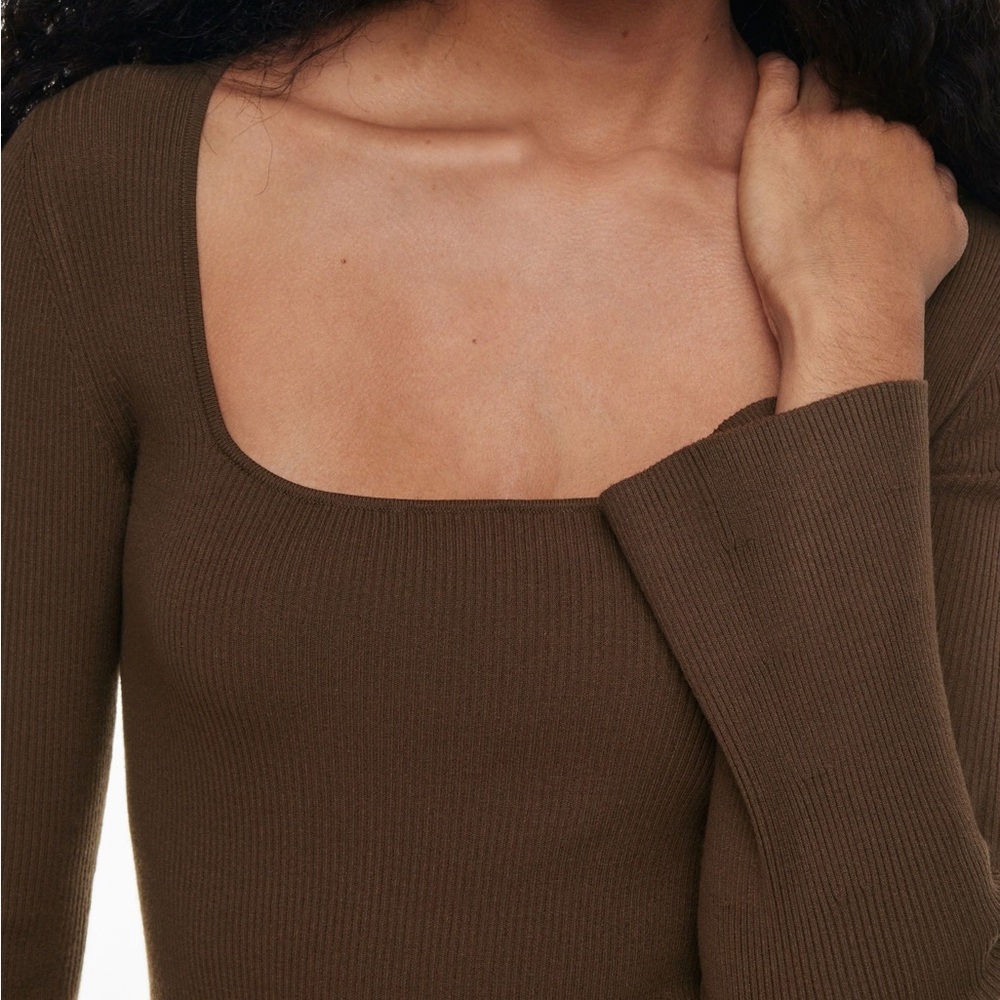 Aritzia Wilfred Brown Square Neck Sweater Ribbed Top XL